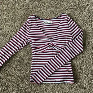 Hollister V-neck long sleeve striped top